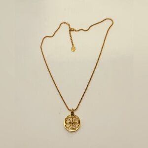 Correges Paris Signed Vintage 1970s Gold Plated Necklace with Medallion 16 in+